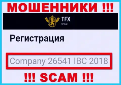 Регистрационный номер, который принадлежит незаконно действующей организации TFX FINANCE GROUP LTD: 26541 IBC 2018