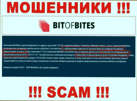 Компания BitOfBites Com незаконно действующая, и регулятор у нее точно такой же мошенник